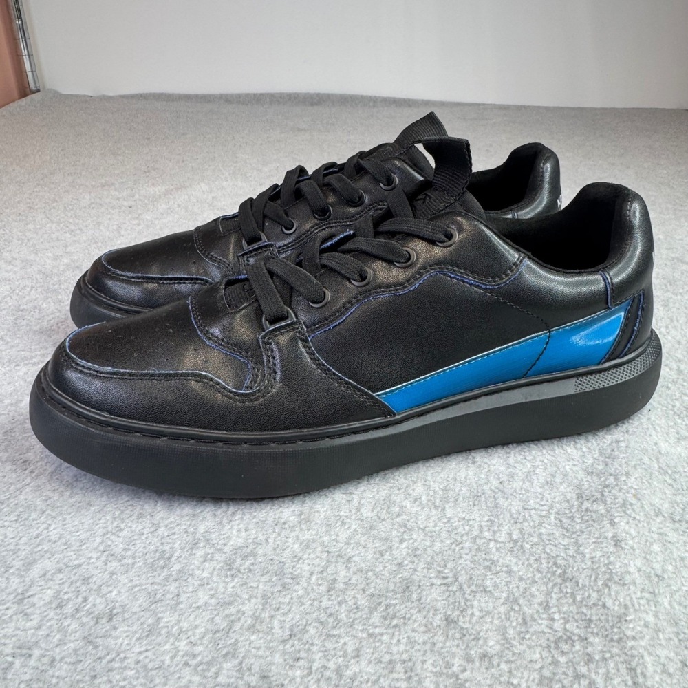Karl Lagerfeld Paris Sneakers Mens 9.5 Black Blue Leather LF1S2151 Low Top Shoes